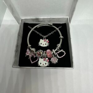 🌸 Sanrio Hello Kitty Charm Bracelet & Necklace Set – Pink, Cute, & Gift-Ready!